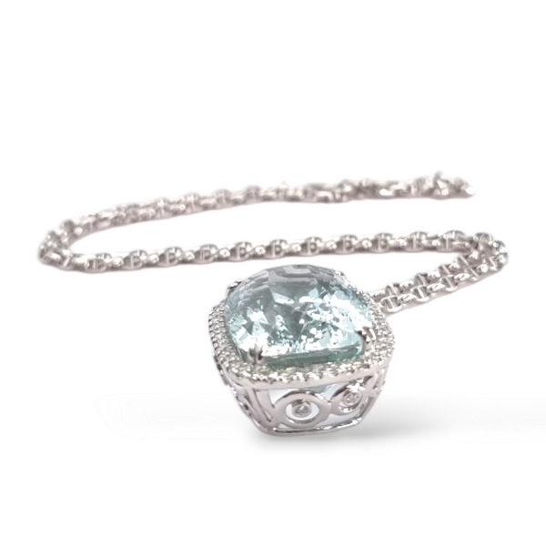 Aquamarine Pendant with Diamonds - Far East Gems & Jewellery