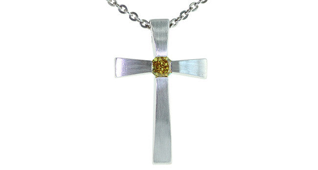 Fancy Deep Orangy Yellow Diamond Cross Pendant with chain - Far East Gems & Jewellery