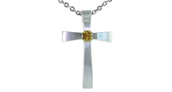 Fancy Deep Orangy Yellow Diamond Cross Pendant with chain - Far East Gems & Jewellery