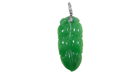 Jade leaves carving pendant - Far East Gems & Jewellery