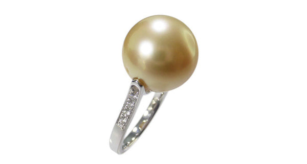 Golden South Sea Pearl Ring with Diamond - Far East Gems & Jewellery