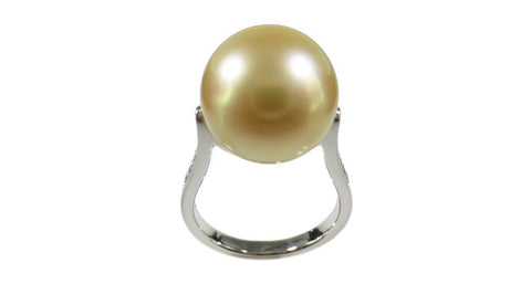 Golden South Sea Pearl Ring with Diamond - Far East Gems & Jewellery