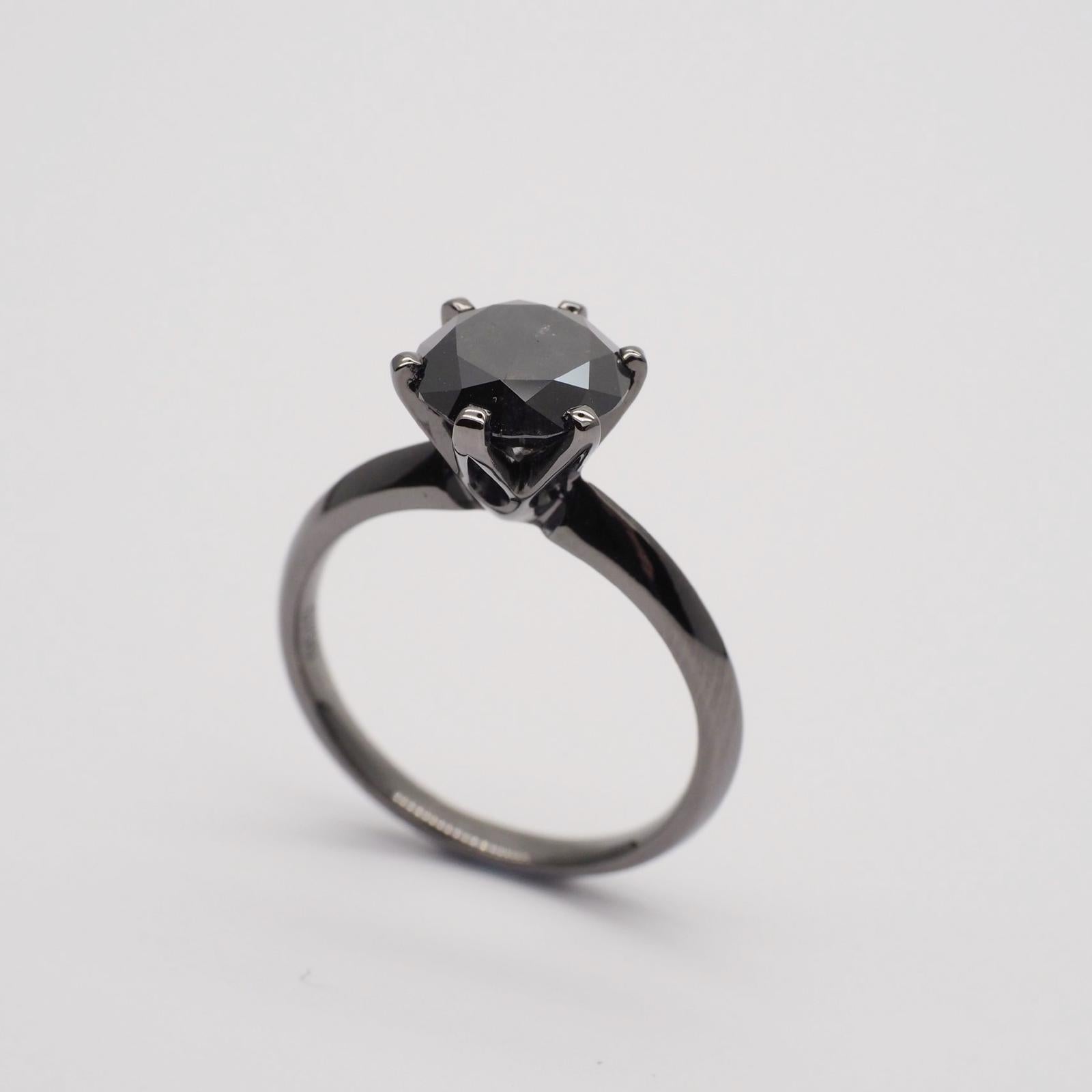 Black Diamond Ring, 18k Black Gold 2.55ct Natural Black Diamond with GIA cert - Far East Gems & Jewellery