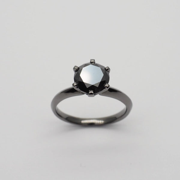 Black Diamond Ring, 18k Black Gold 2.55ct Natural Black Diamond with GIA cert - Far East Gems & Jewellery